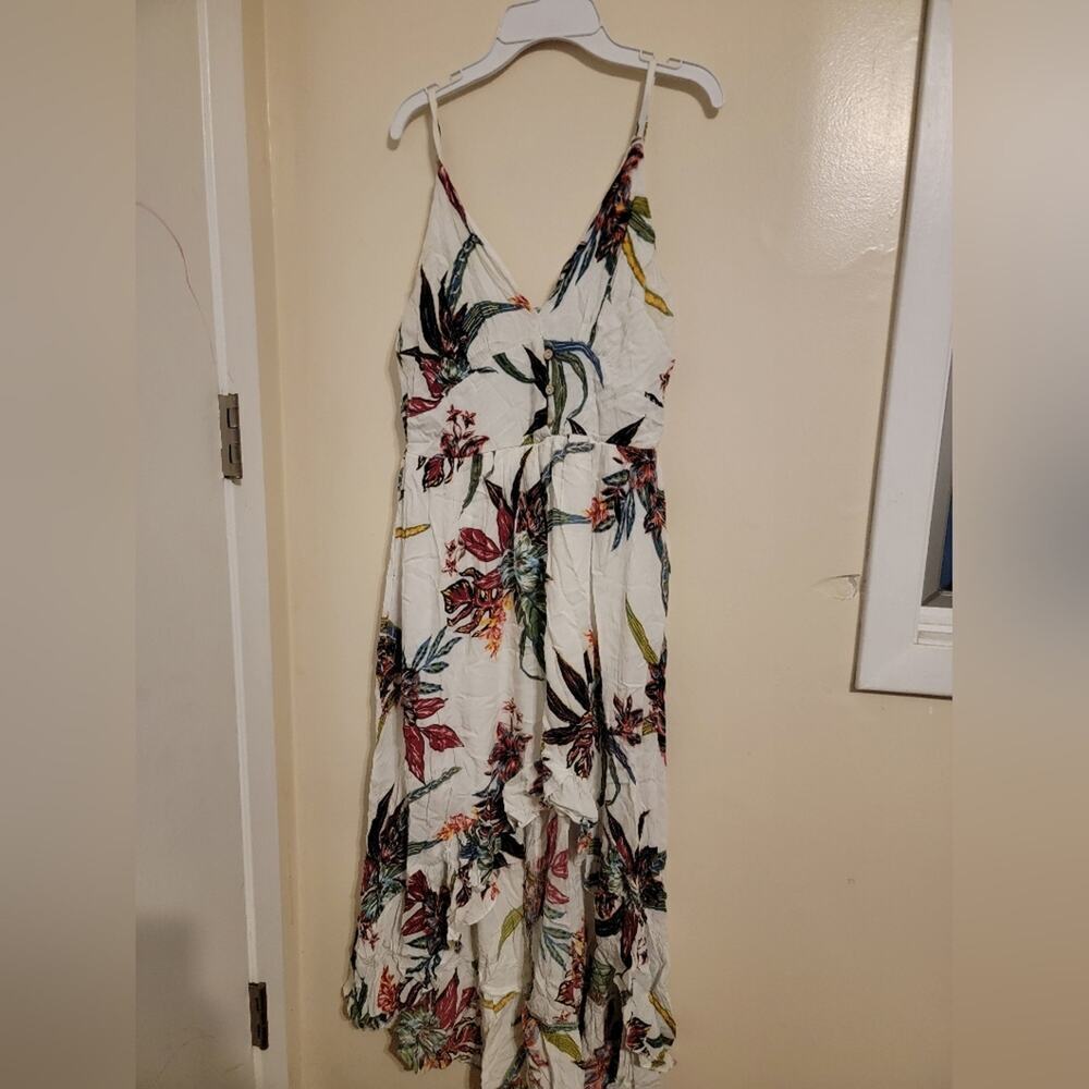 Womens Spaghetti Strap Bailey Blue white flowery Maxi Dress Sz Large